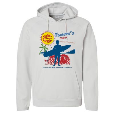 Teahupo Tahiti French Polynesia Surfer Performance Fleece Hoodie