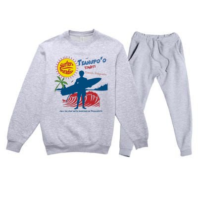 Teahupo Tahiti French Polynesia Surfer Premium Crewneck Sweatsuit Set