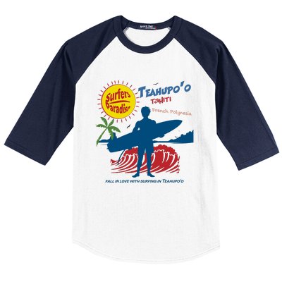 Teahupo Tahiti French Polynesia Surfer Baseball Sleeve Shirt