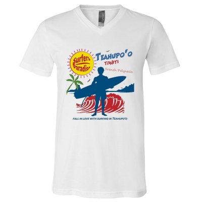 Teahupo Tahiti French Polynesia Surfer V-Neck T-Shirt