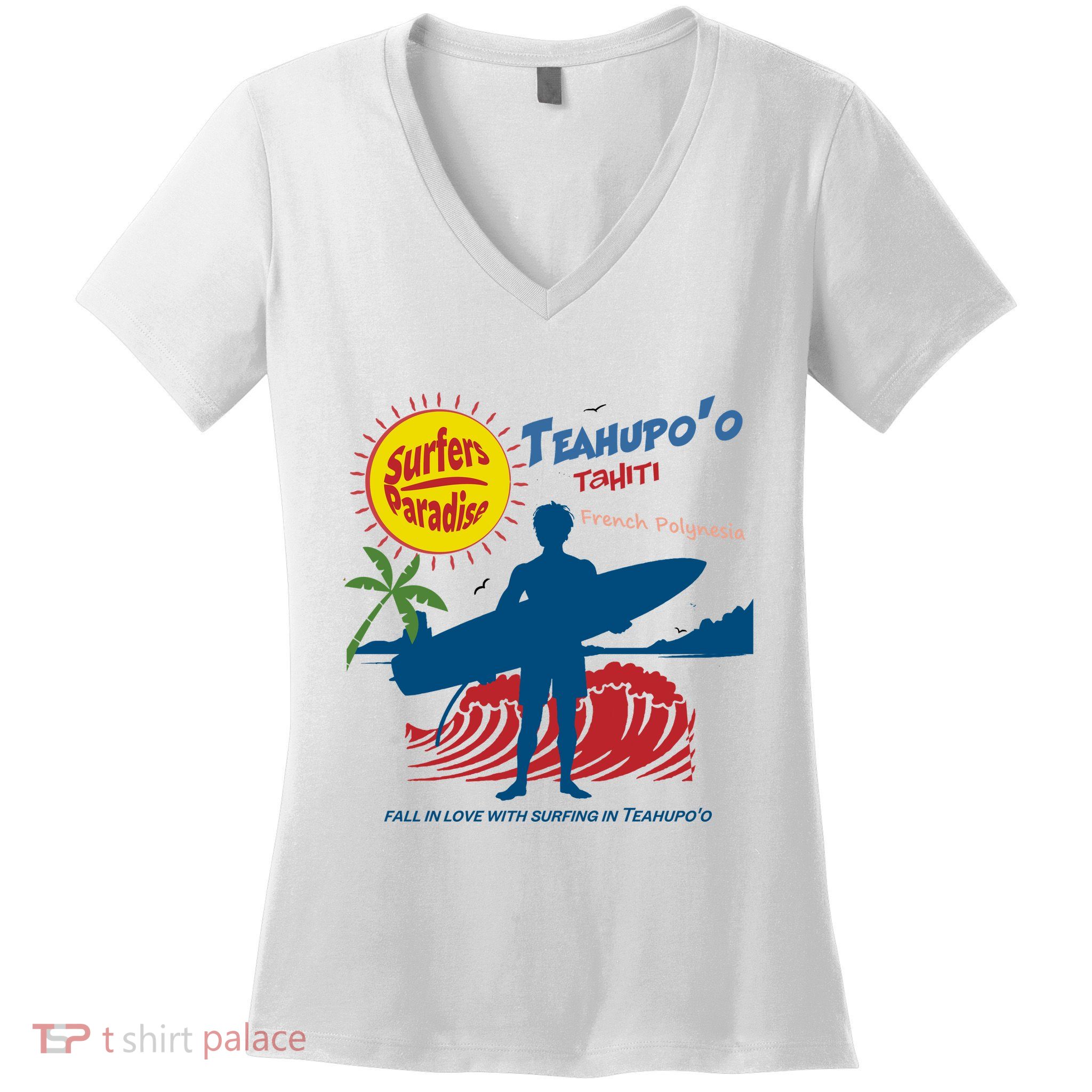 Teahupo Tahiti French Polynesia Surfer Women's V-Neck T-Shirt