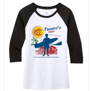 Teahupo Tahiti French Polynesia Surfer Women's Tri-Blend 3/4-Sleeve Raglan Shirt