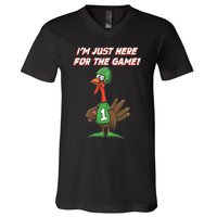 Thanksgiving Turkey Football Player Just Here for the Game V-Neck T-Shirt