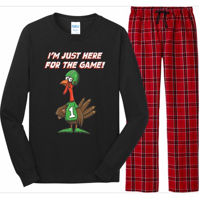 Thanksgiving Turkey Football Player Just Here for the Game Long Sleeve Pajama Set