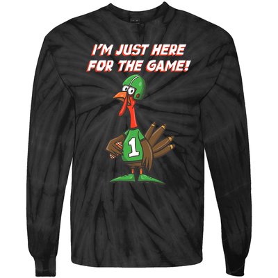 Thanksgiving Turkey Football Player Just Here for the Game Tie-Dye Long Sleeve Shirt