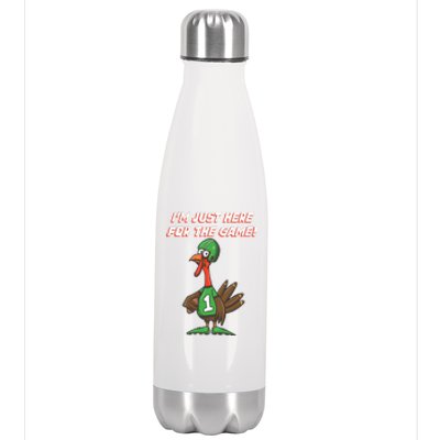 Thanksgiving Turkey Football Player Just Here for the Game Stainless Steel Insulated Water Bottle