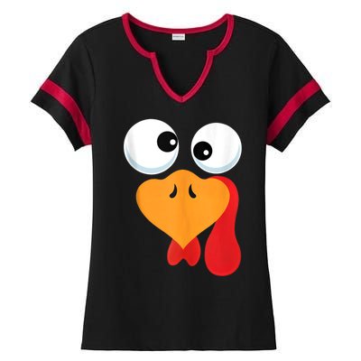 Thanksgiving Turkey Face Matching Family Costume Ladies Halftime Notch Neck Tee