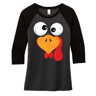 Thanksgiving Turkey Face Matching Family Costume Women's Tri-Blend 3/4-Sleeve Raglan Shirt