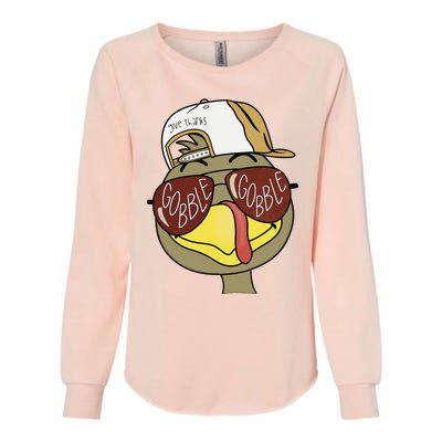 Thanksgiving Turkey Face With Gobble Sunglasses & Cap Womens California Wash Sweatshirt