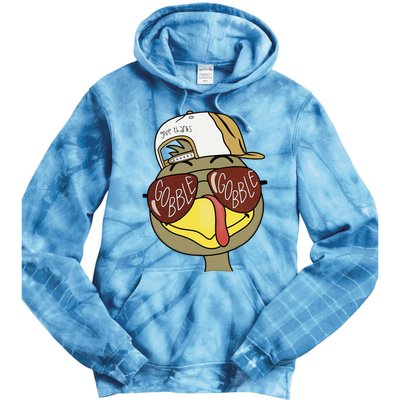 Thanksgiving Turkey Face With Gobble Sunglasses & Cap Tie Dye Hoodie