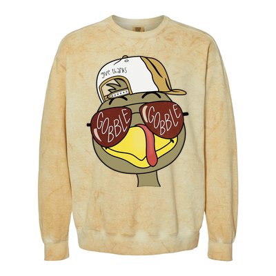 Thanksgiving Turkey Face With Gobble Sunglasses & Cap Colorblast Crewneck Sweatshirt