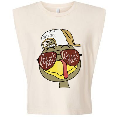 Thanksgiving Turkey Face With Gobble Sunglasses & Cap Garment-Dyed Women's Muscle Tee