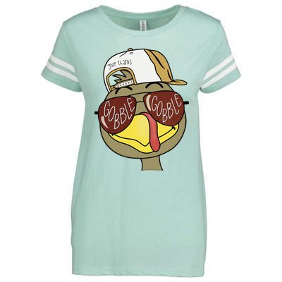 Thanksgiving Turkey Face With Gobble Sunglasses & Cap Enza Ladies Jersey Football T-Shirt