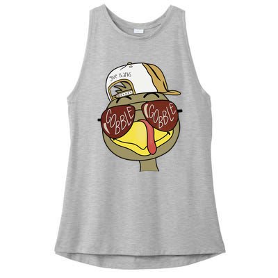 Thanksgiving Turkey Face With Gobble Sunglasses & Cap Ladies PosiCharge Tri-Blend Wicking Tank