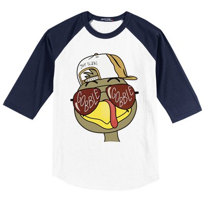 Thanksgiving Turkey Face With Gobble Sunglasses & Cap Baseball Sleeve Shirt