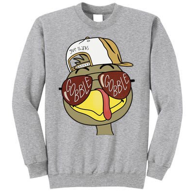 Thanksgiving Turkey Face With Gobble Sunglasses & Cap Tall Sweatshirt