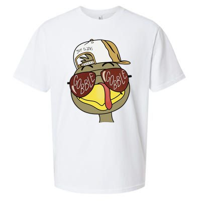 Thanksgiving Turkey Face With Gobble Sunglasses & Cap Sueded Cloud Jersey T-Shirt