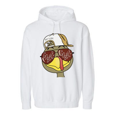 Thanksgiving Turkey Face With Gobble Sunglasses & Cap Garment-Dyed Fleece Hoodie