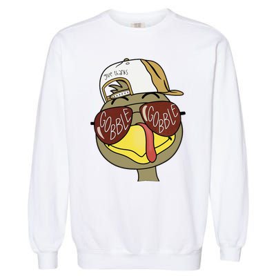 Thanksgiving Turkey Face With Gobble Sunglasses & Cap Garment-Dyed Sweatshirt