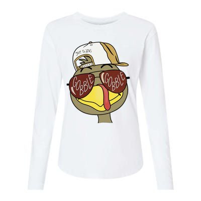 Thanksgiving Turkey Face With Gobble Sunglasses & Cap Womens Cotton Relaxed Long Sleeve T-Shirt