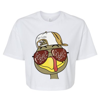 Thanksgiving Turkey Face With Gobble Sunglasses & Cap Bella+Canvas Jersey Crop Tee