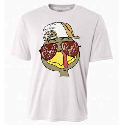 Thanksgiving Turkey Face With Gobble Sunglasses & Cap Cooling Performance Crew T-Shirt