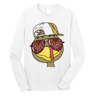 Thanksgiving Turkey Face With Gobble Sunglasses & Cap Long Sleeve Shirt