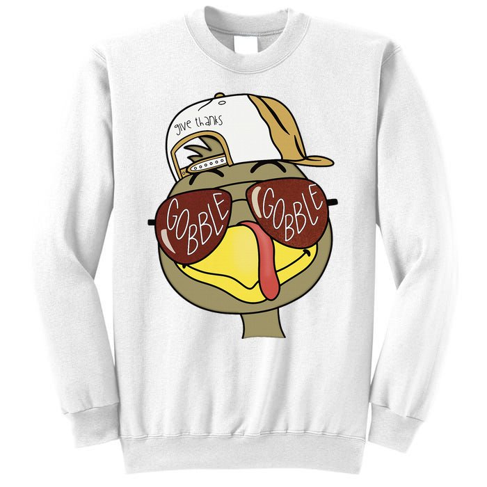 Thanksgiving Turkey Face With Gobble Sunglasses & Cap Sweatshirt