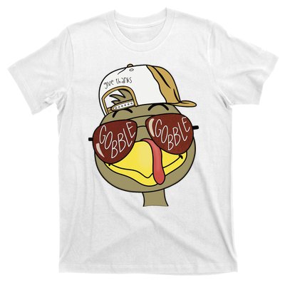 Thanksgiving Turkey Face With Gobble Sunglasses & Cap T-Shirt