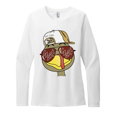 Thanksgiving Turkey Face With Gobble Sunglasses & Cap Womens CVC Long Sleeve Shirt