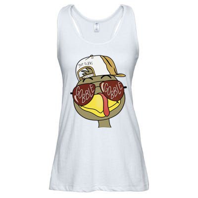 Thanksgiving Turkey Face With Gobble Sunglasses & Cap Ladies Essential Flowy Tank