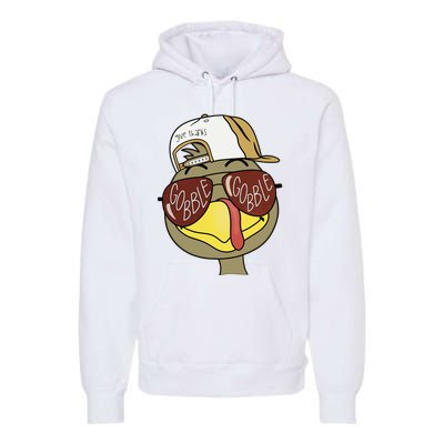 Thanksgiving Turkey Face With Gobble Sunglasses & Cap Premium Hoodie