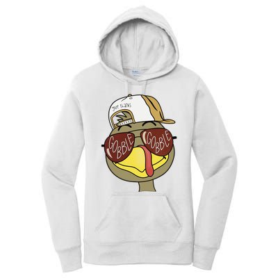 Thanksgiving Turkey Face With Gobble Sunglasses & Cap Women's Pullover Hoodie