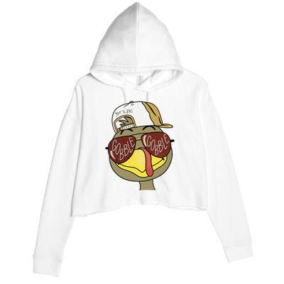 Thanksgiving Turkey Face With Gobble Sunglasses & Cap Crop Fleece Hoodie