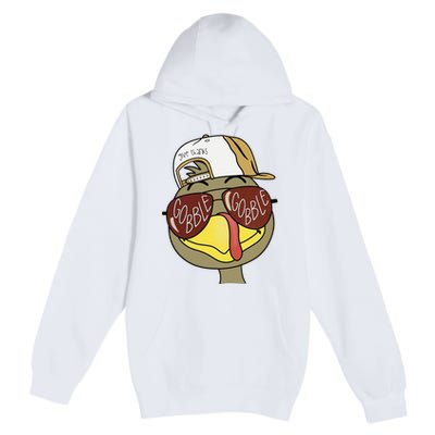 Thanksgiving Turkey Face With Gobble Sunglasses & Cap Premium Pullover Hoodie