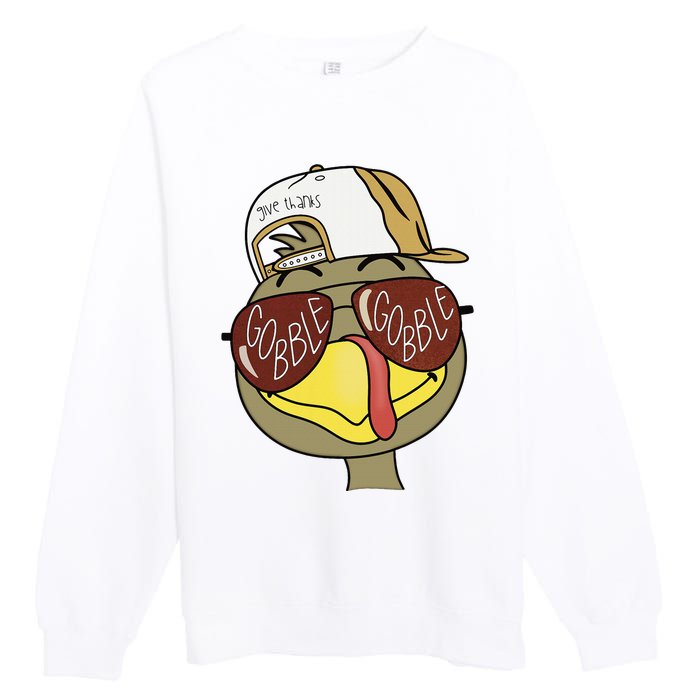 Thanksgiving Turkey Face With Gobble Sunglasses & Cap Premium Crewneck Sweatshirt