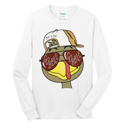 Thanksgiving Turkey Face With Gobble Sunglasses & Cap Tall Long Sleeve T-Shirt