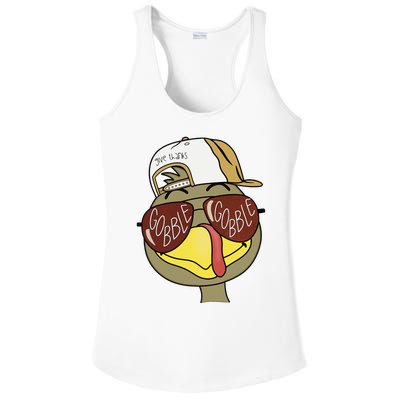 Thanksgiving Turkey Face With Gobble Sunglasses & Cap Ladies PosiCharge Competitor Racerback Tank