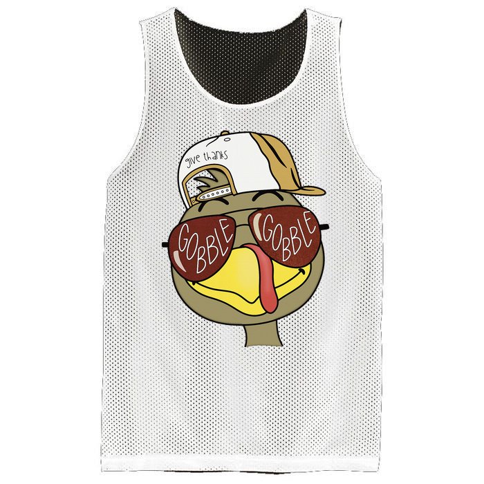 Thanksgiving Turkey Face With Gobble Sunglasses & Cap Mesh Reversible Basketball Jersey Tank