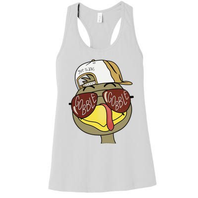 Thanksgiving Turkey Face With Gobble Sunglasses & Cap Women's Racerback Tank