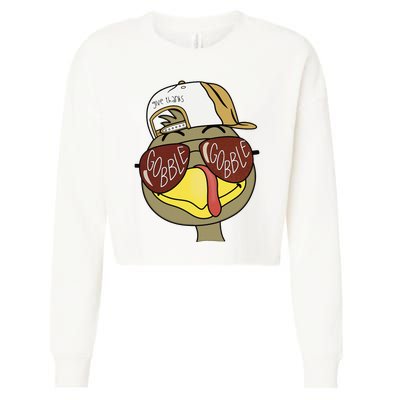 Thanksgiving Turkey Face With Gobble Sunglasses & Cap Cropped Pullover Crew