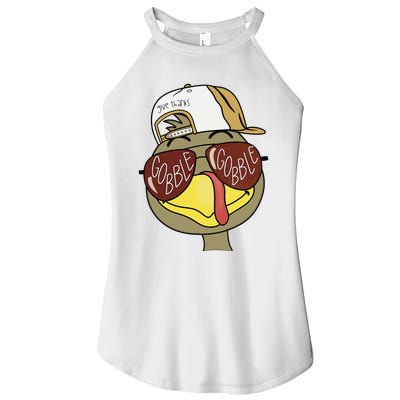 Thanksgiving Turkey Face With Gobble Sunglasses & Cap Women's Perfect Tri Rocker Tank