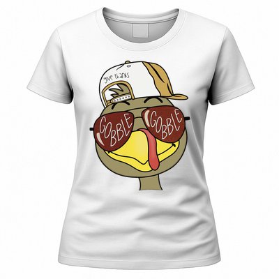 Thanksgiving Turkey Face With Gobble Sunglasses & Cap Women's T-Shirt