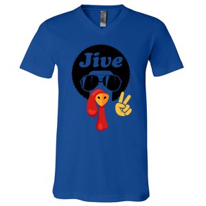 Thanksgiving Turkey Face Peace Sign Retro 70S Fans Gift V-Neck T-Shirt