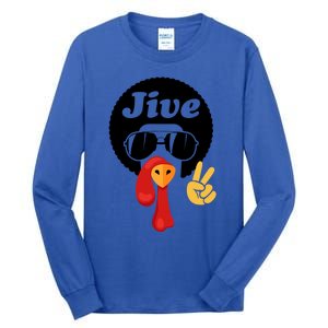 Thanksgiving Turkey Face Peace Sign Retro 70S Fans Gift Tall Long Sleeve T-Shirt