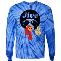 Thanksgiving Turkey Face Peace Sign Retro 70S Fans Gift Tie-Dye Long Sleeve Shirt