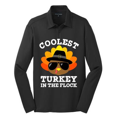 Thanksgiving Turkey Fun Coolest Turkey In The Flock Silk Touch Performance Long Sleeve Polo