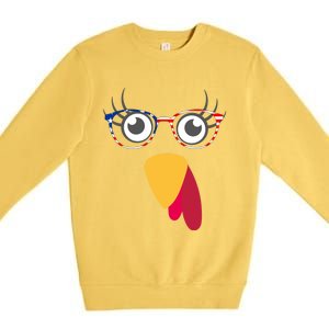 Thanksgiving Turkey Face With Usa Flag Glasses Gift Premium Crewneck Sweatshirt