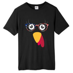 Thanksgiving Turkey Face With Usa Flag Glasses Gift Tall Fusion ChromaSoft Performance T-Shirt