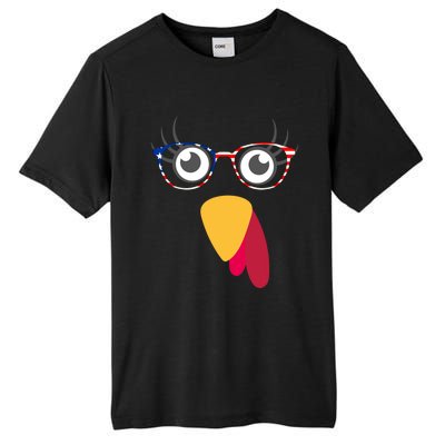 Thanksgiving Turkey Face With Usa Flag Glasses Gift Tall Fusion ChromaSoft Performance T-Shirt